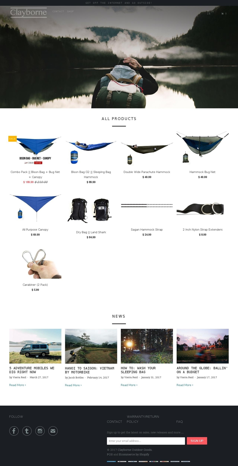 sleepingbaghammock.com shopify website screenshot