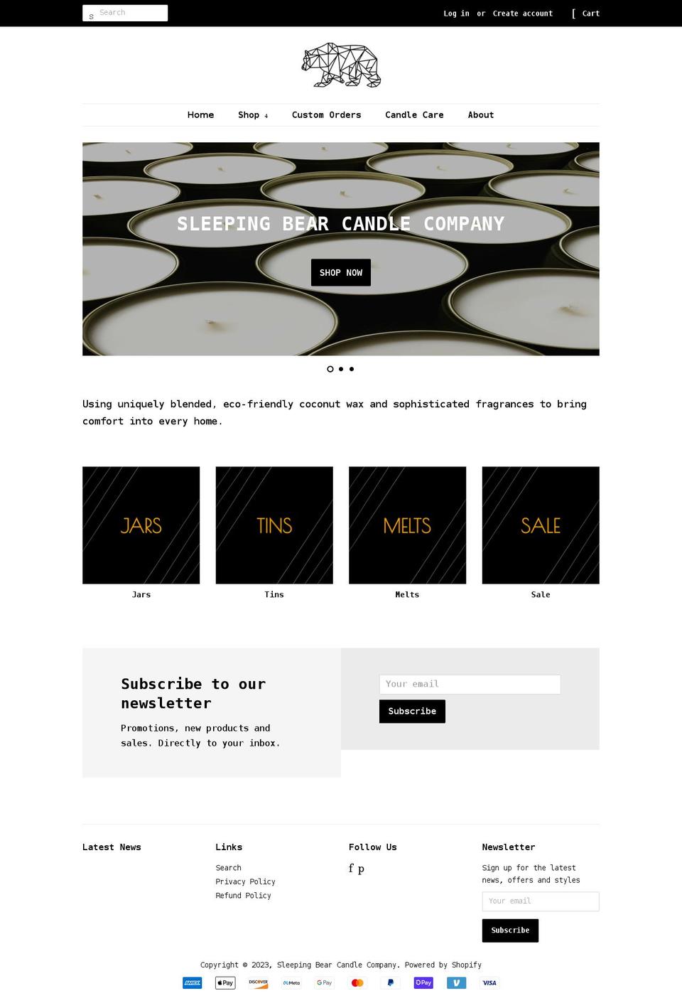 sleepingbearcandlecompany.com shopify website screenshot