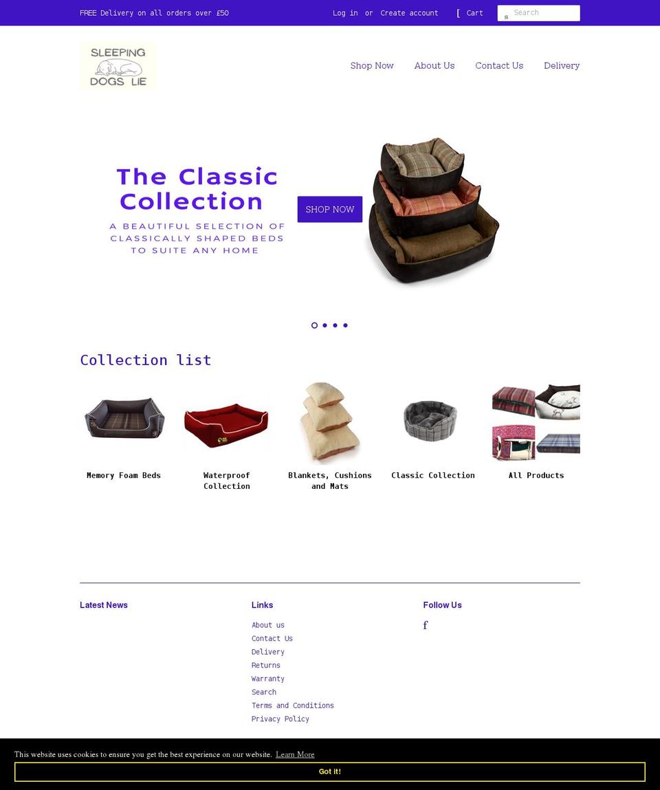 sleepingdogslie.co.uk shopify website screenshot