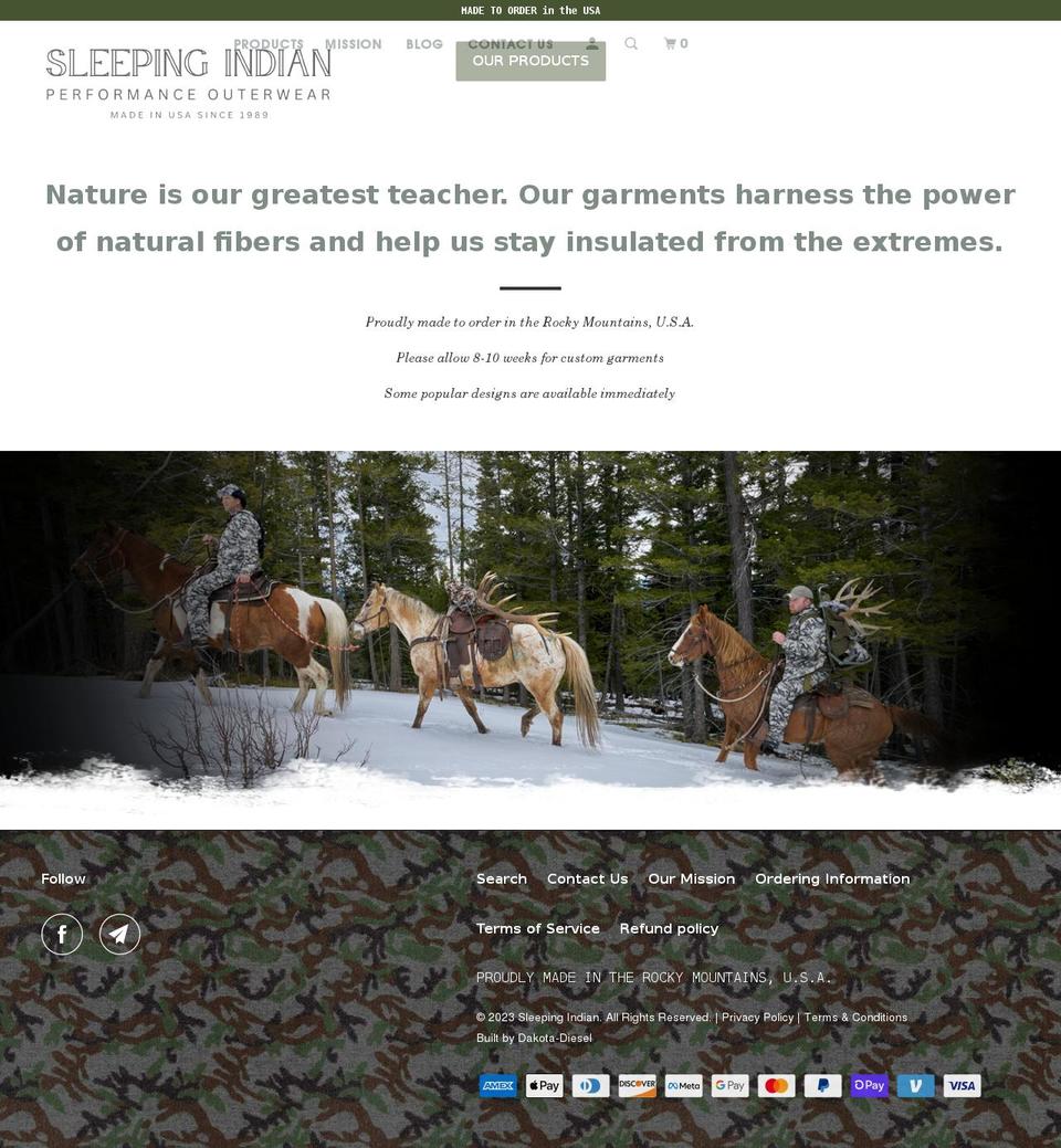 sleepingindianshop.com shopify website screenshot
