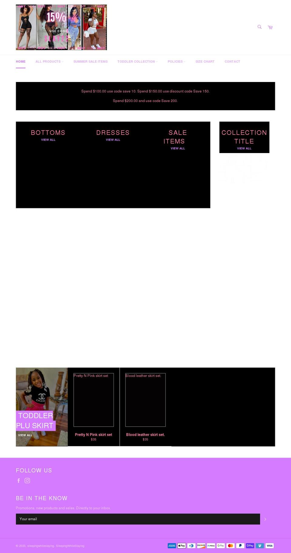 sleepingwhileslaying.com shopify website screenshot