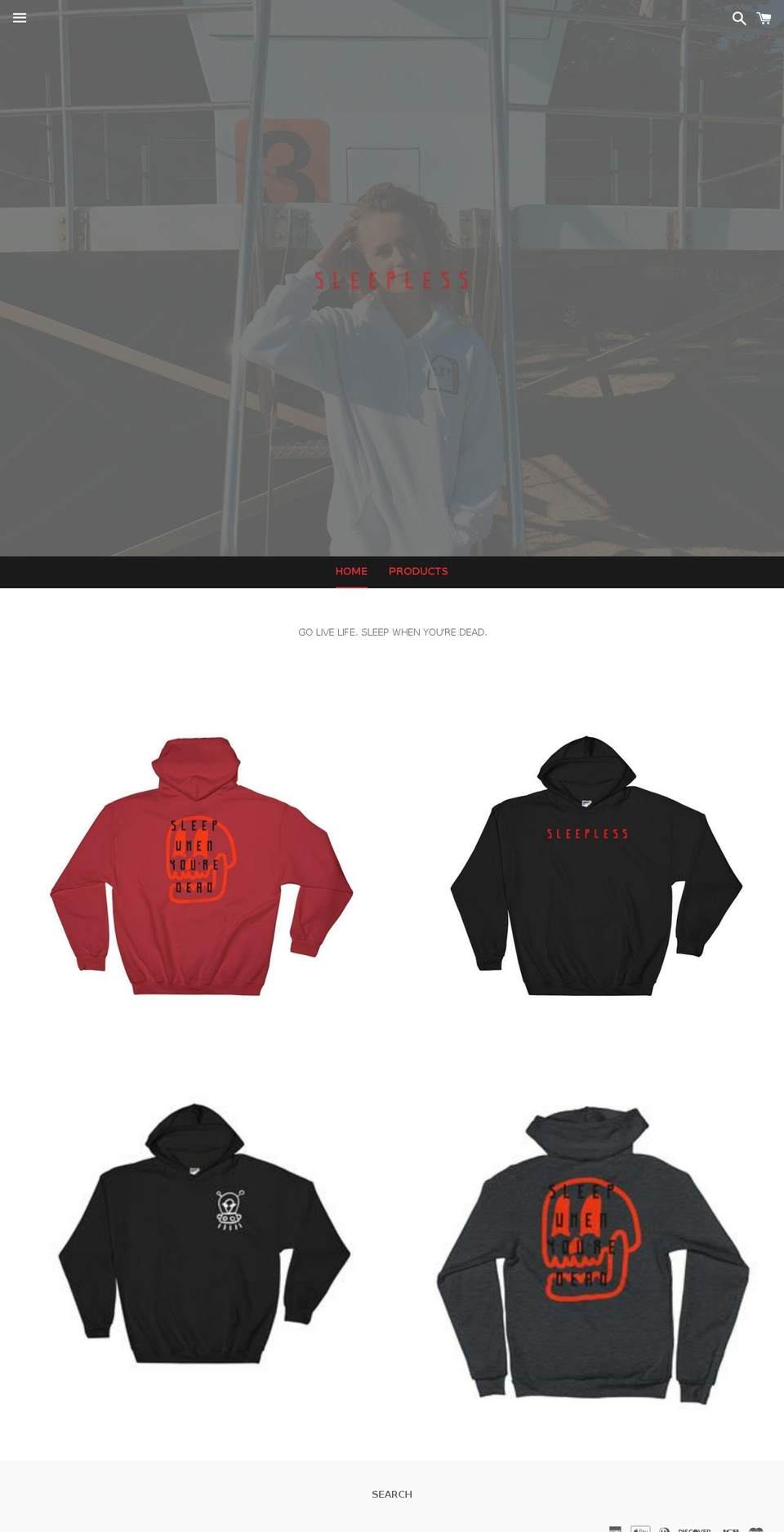 sleeplessclothing.com — Shopify storefront screenshot