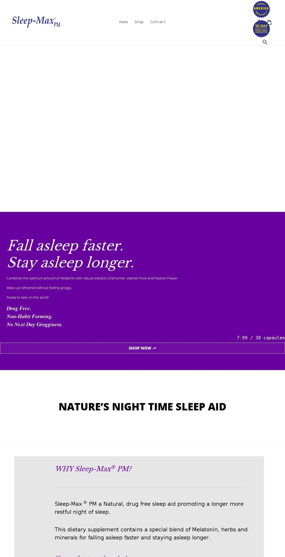 sleepmaxpm.com shopify website screenshot
