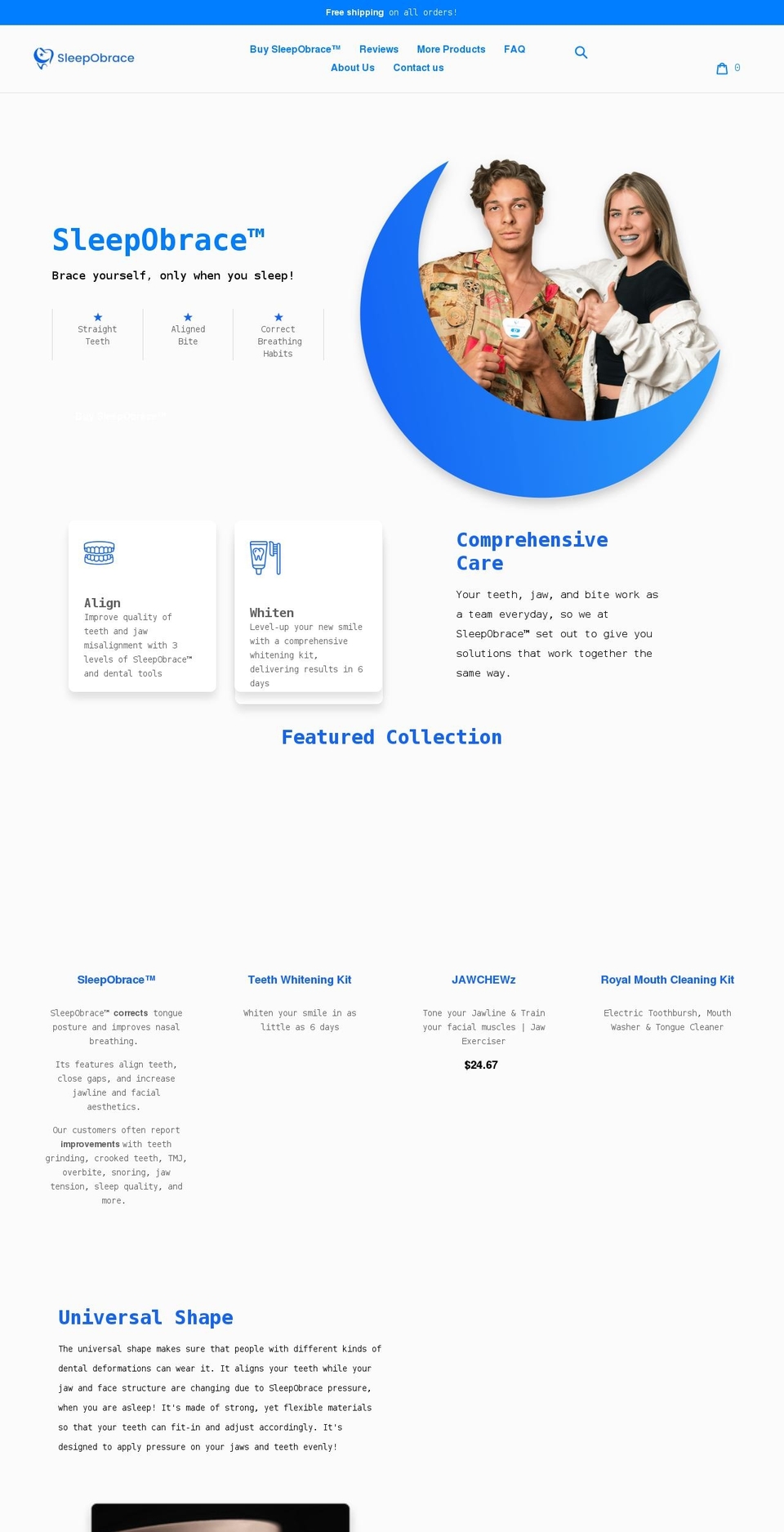 sleepobrace.com shopify website screenshot