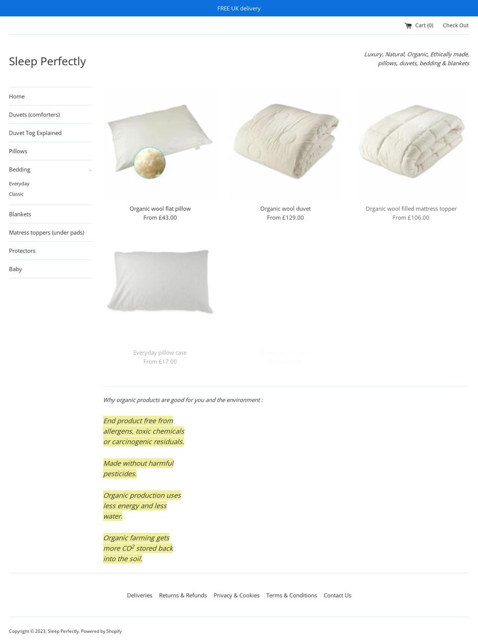 sleepperfectly.co.uk shopify website screenshot