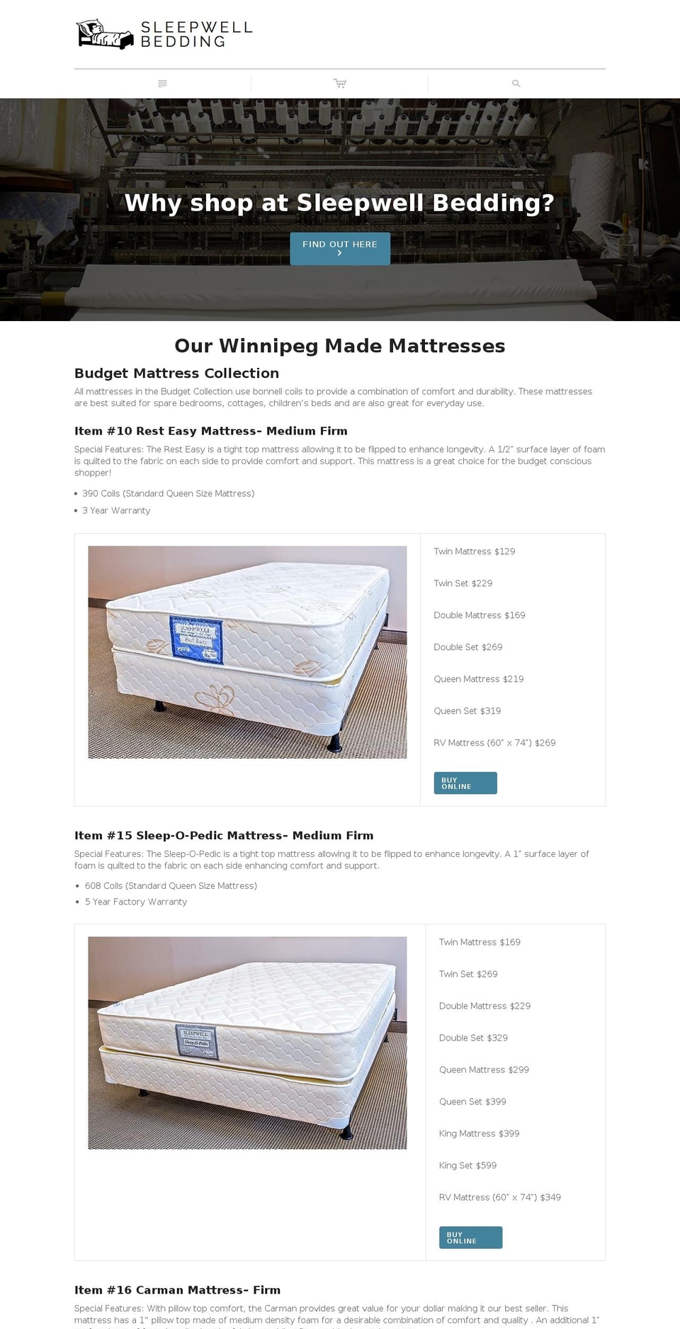 sleepwellbedding.ca shopify website screenshot