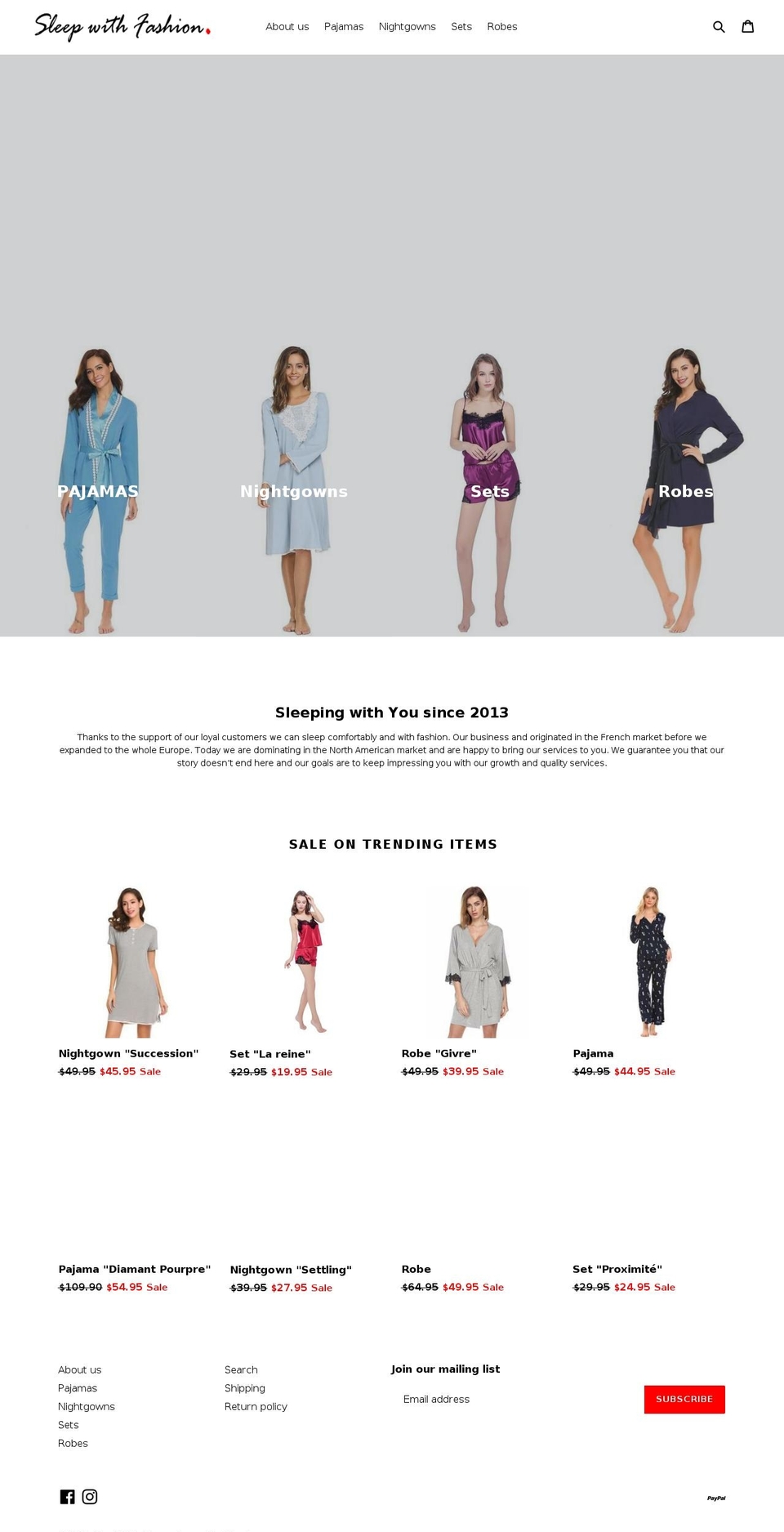 sleepwithfashion.com — Shopify storefront screenshot