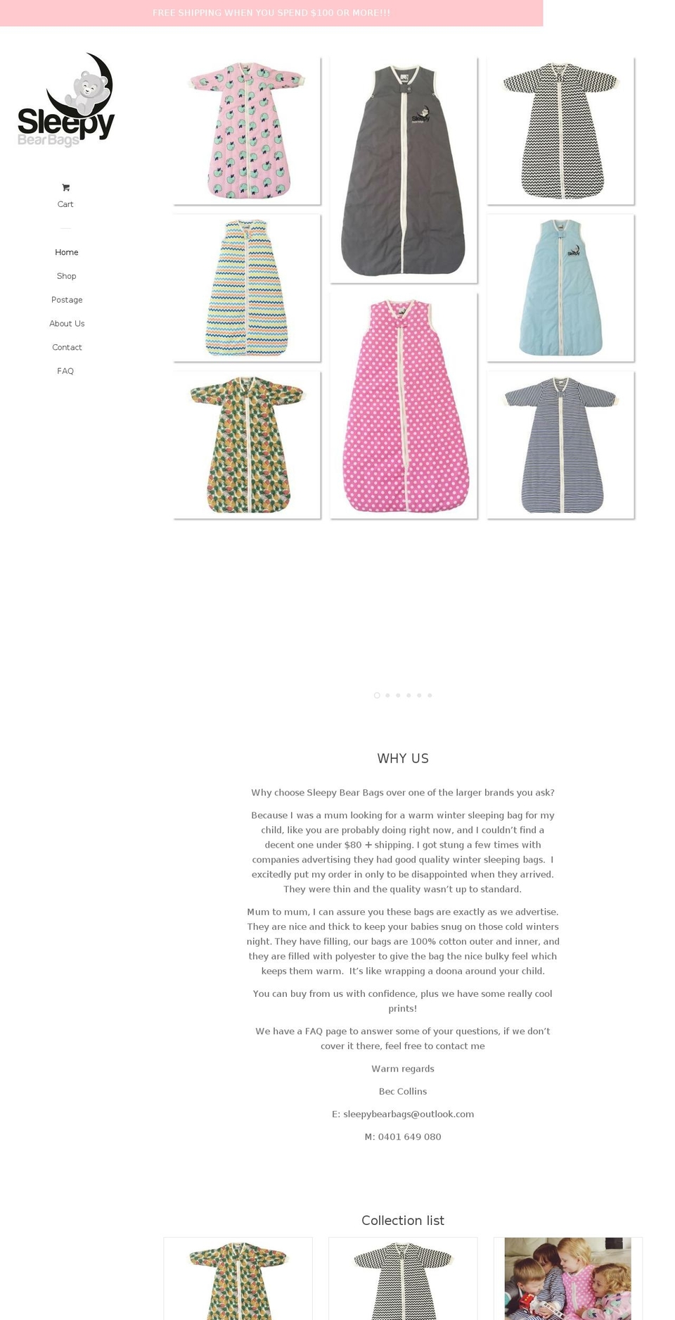 sleepybearbags.com — Shopify storefront screenshot