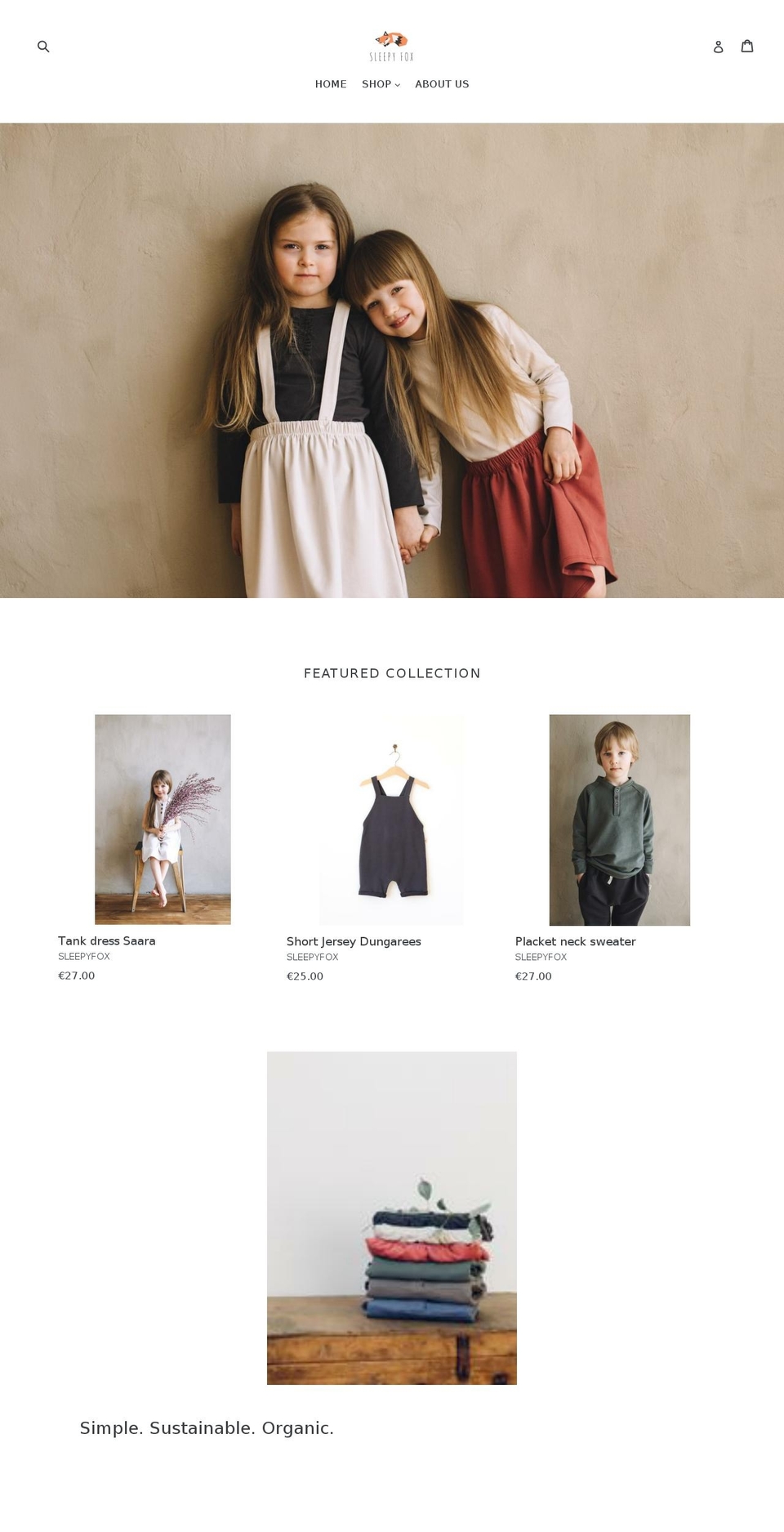 sleepyfoxkids.com — Shopify storefront screenshot