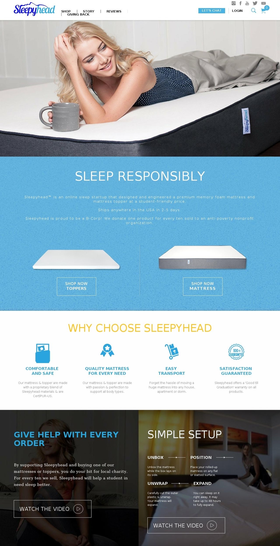 sleepyheadusa.com shopify website screenshot