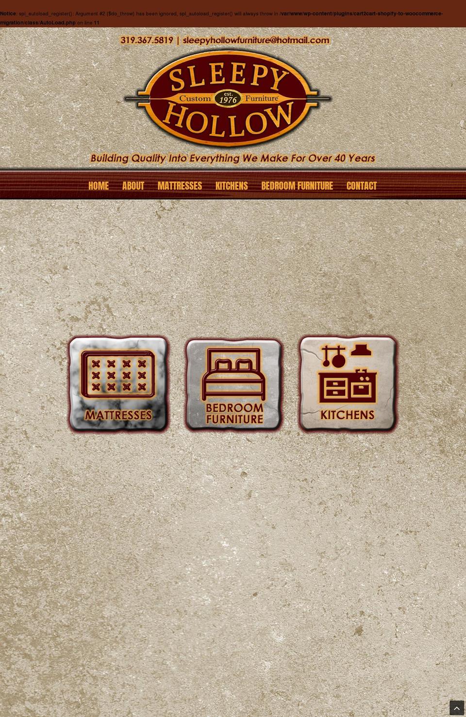 sleepyhollowcustom.com — Shopify storefront screenshot