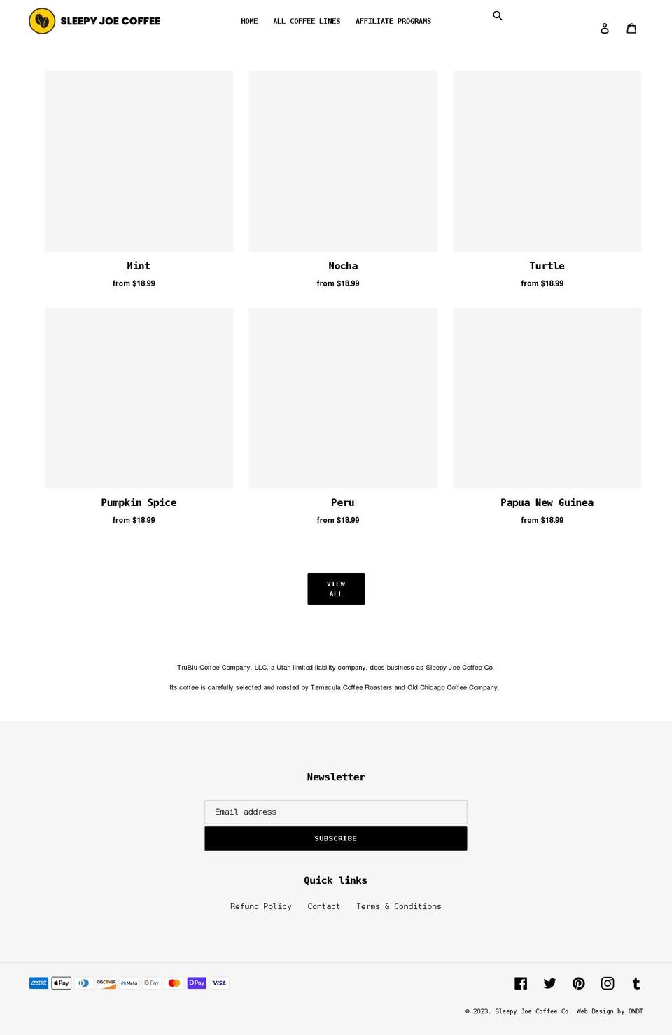 sleepyjoecoffeeco.com shopify website screenshot