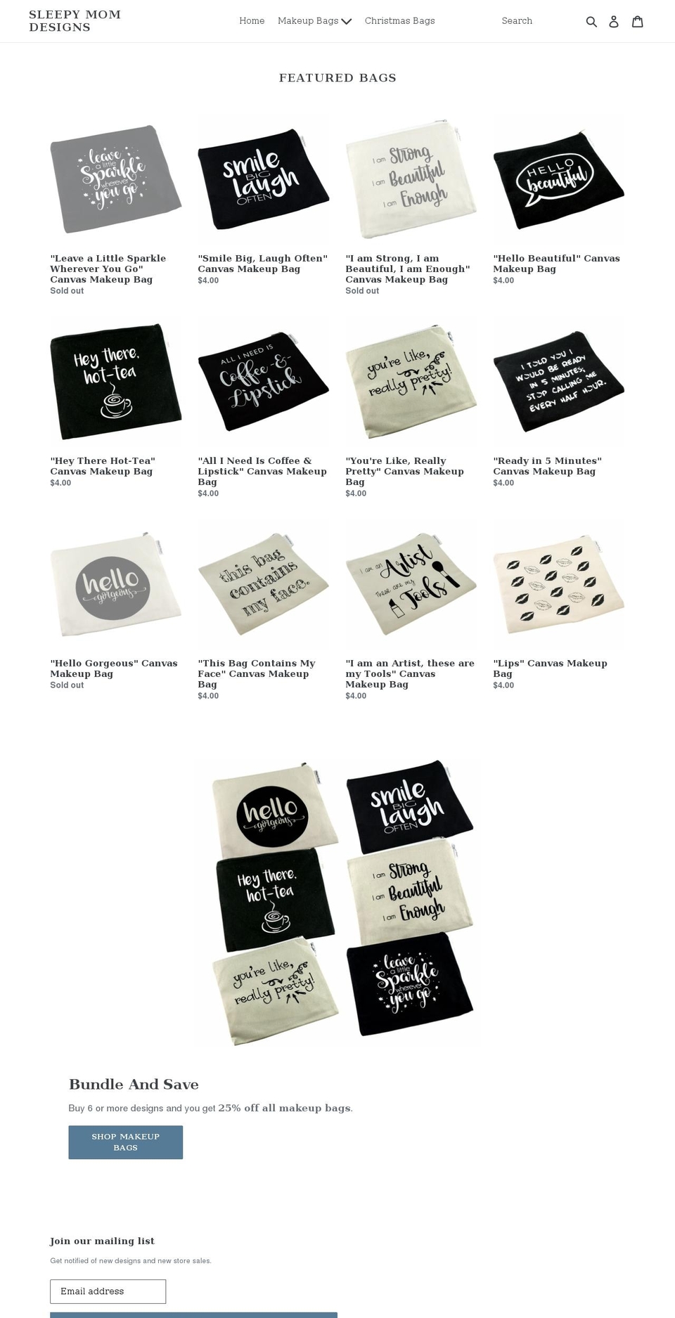 sleepymomdesigns.com — Shopify storefront screenshot
