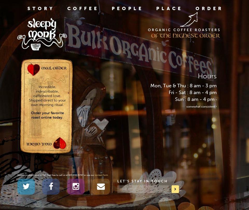 sleepymonkcoffee.com shopify website screenshot