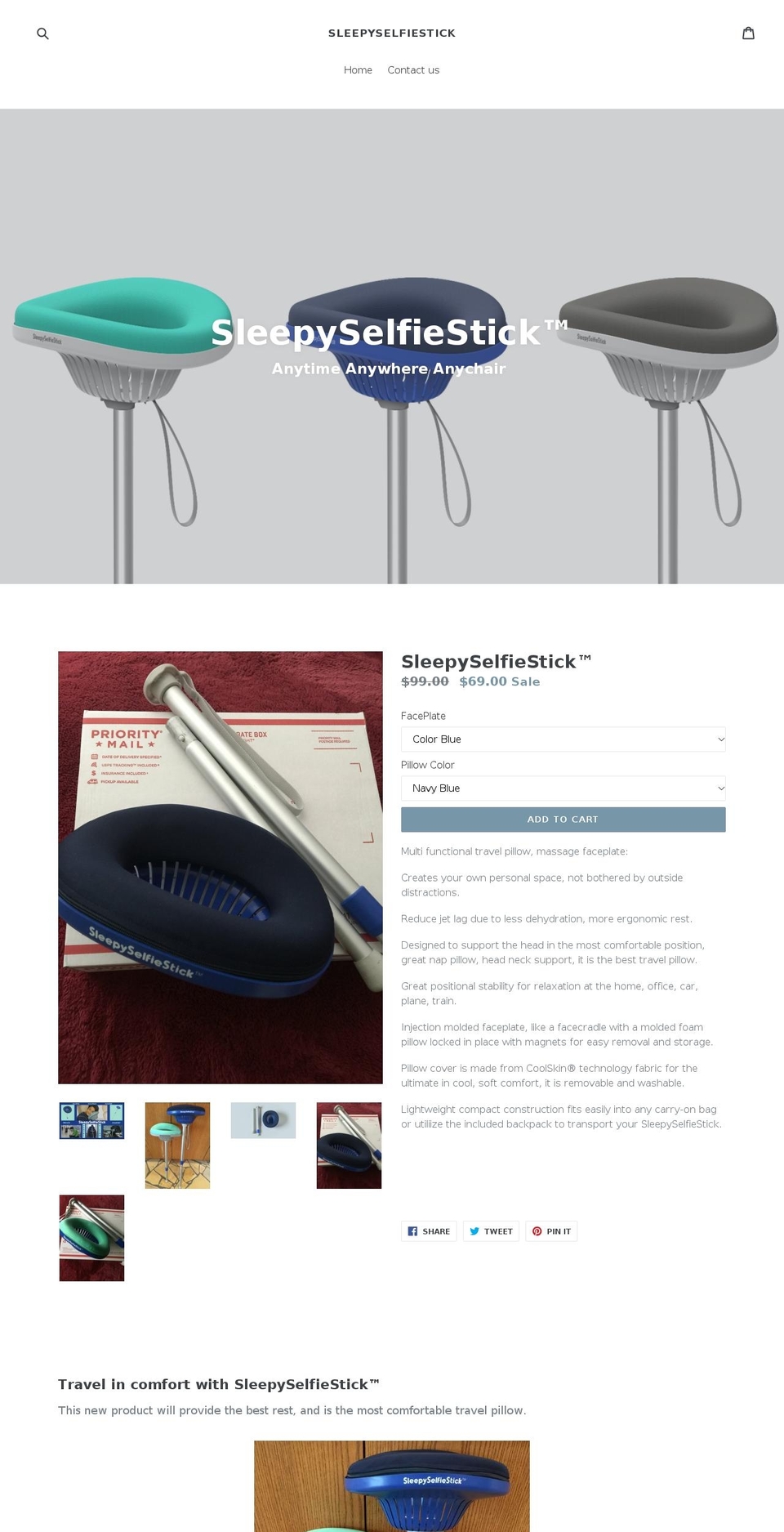 sleepyselfiestick.com shopify website screenshot