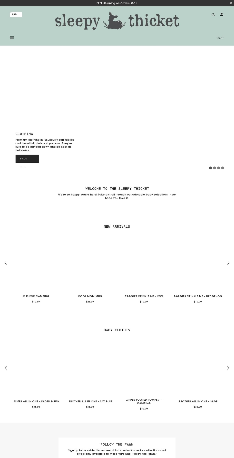 sleepythicket.com shopify website screenshot