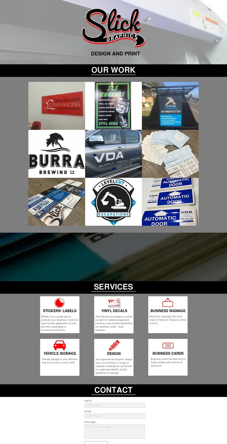 slickgraphics.com.au shopify website screenshot