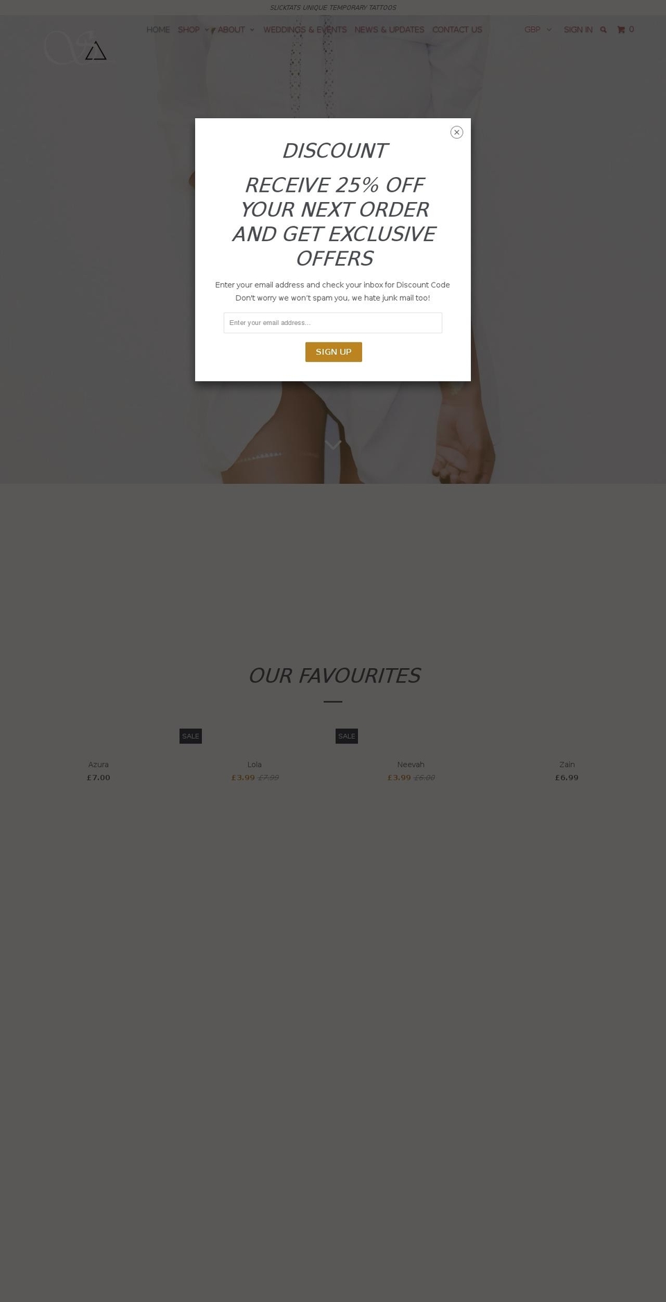 slicktats.com shopify website screenshot