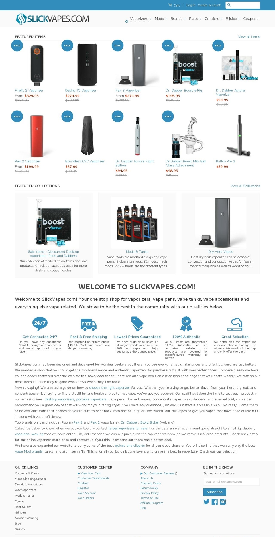 slickvapes.com shopify website screenshot