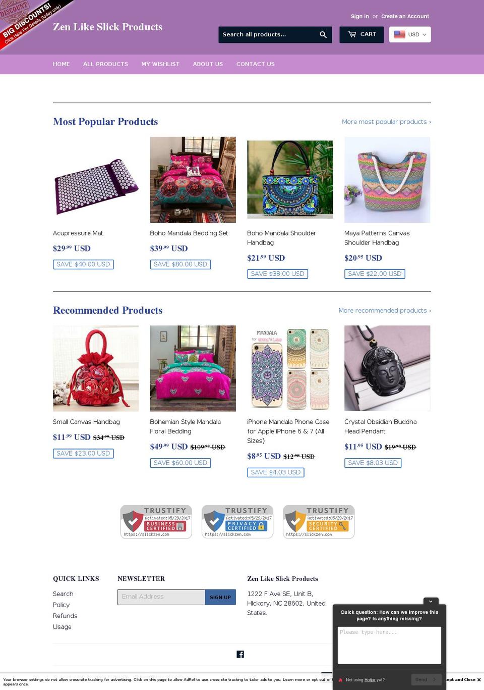 slickzen.com — Shopify storefront screenshot