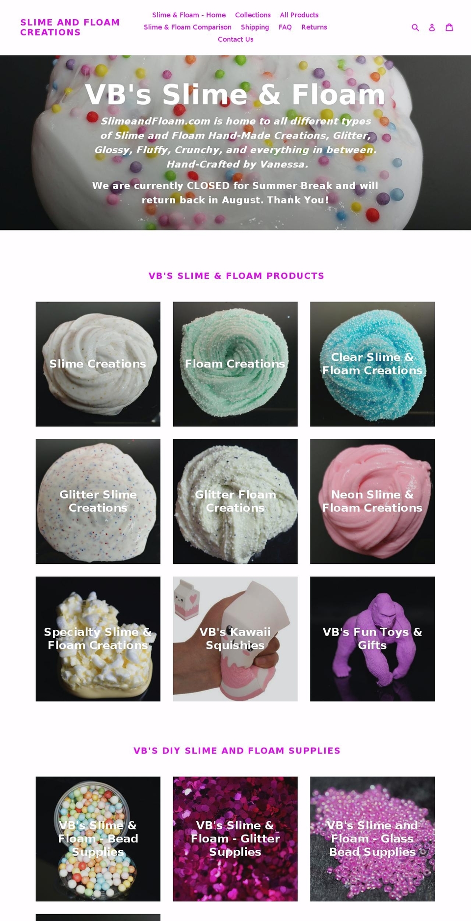 slimeandfloam.com — Shopify storefront screenshot