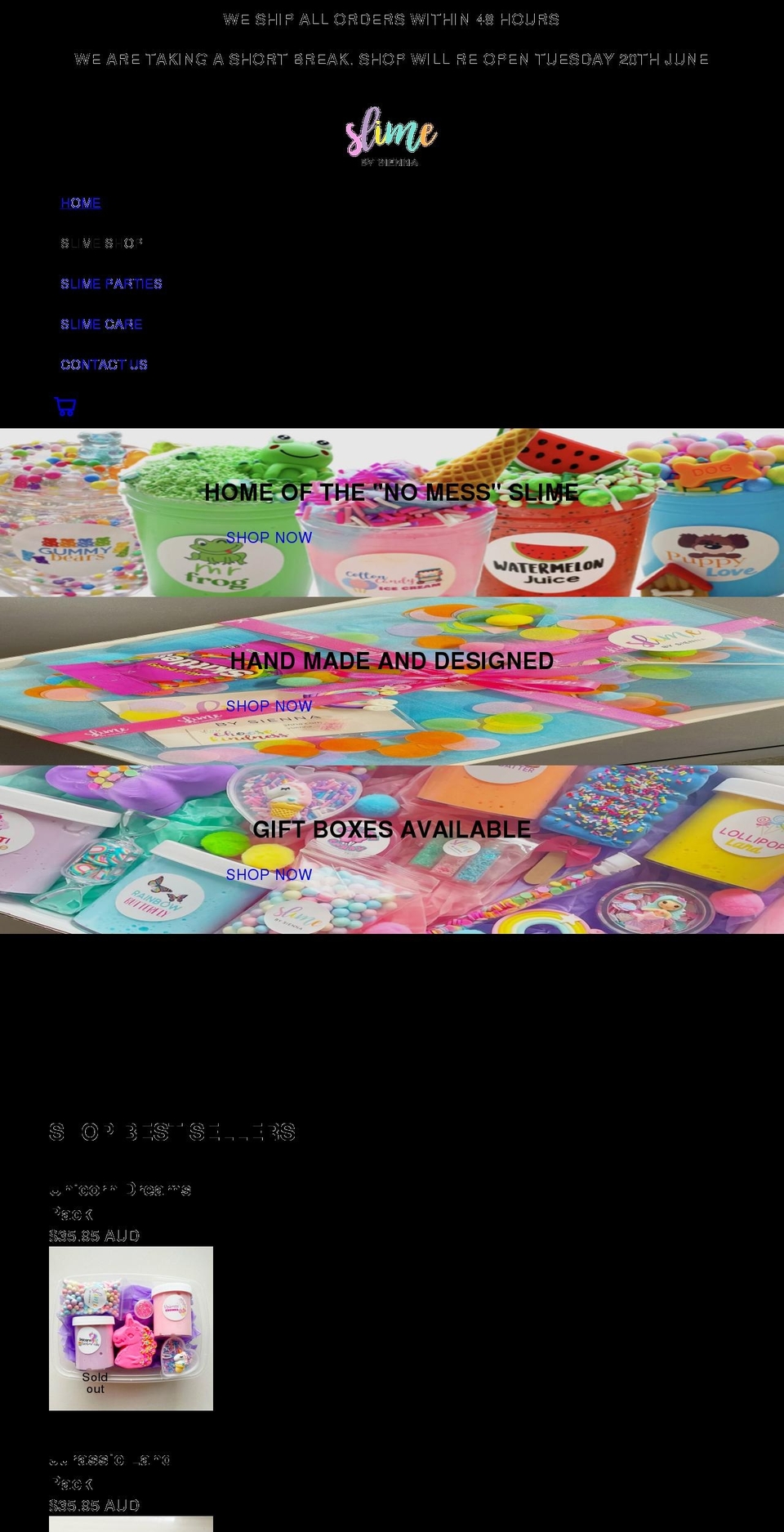 slimebysienna.com.au shopify website screenshot