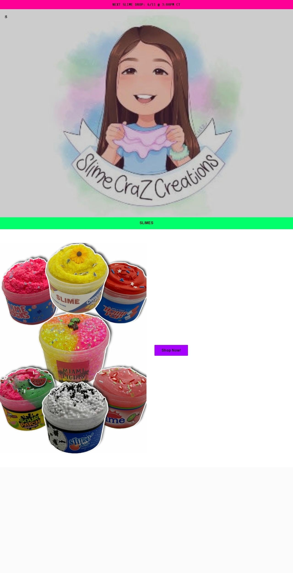 slimecrazcreations.com shopify website screenshot