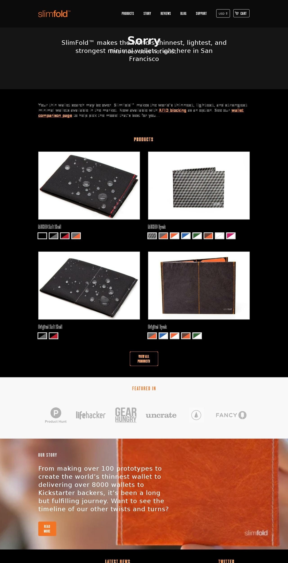 slimfoldwallet.com shopify website screenshot