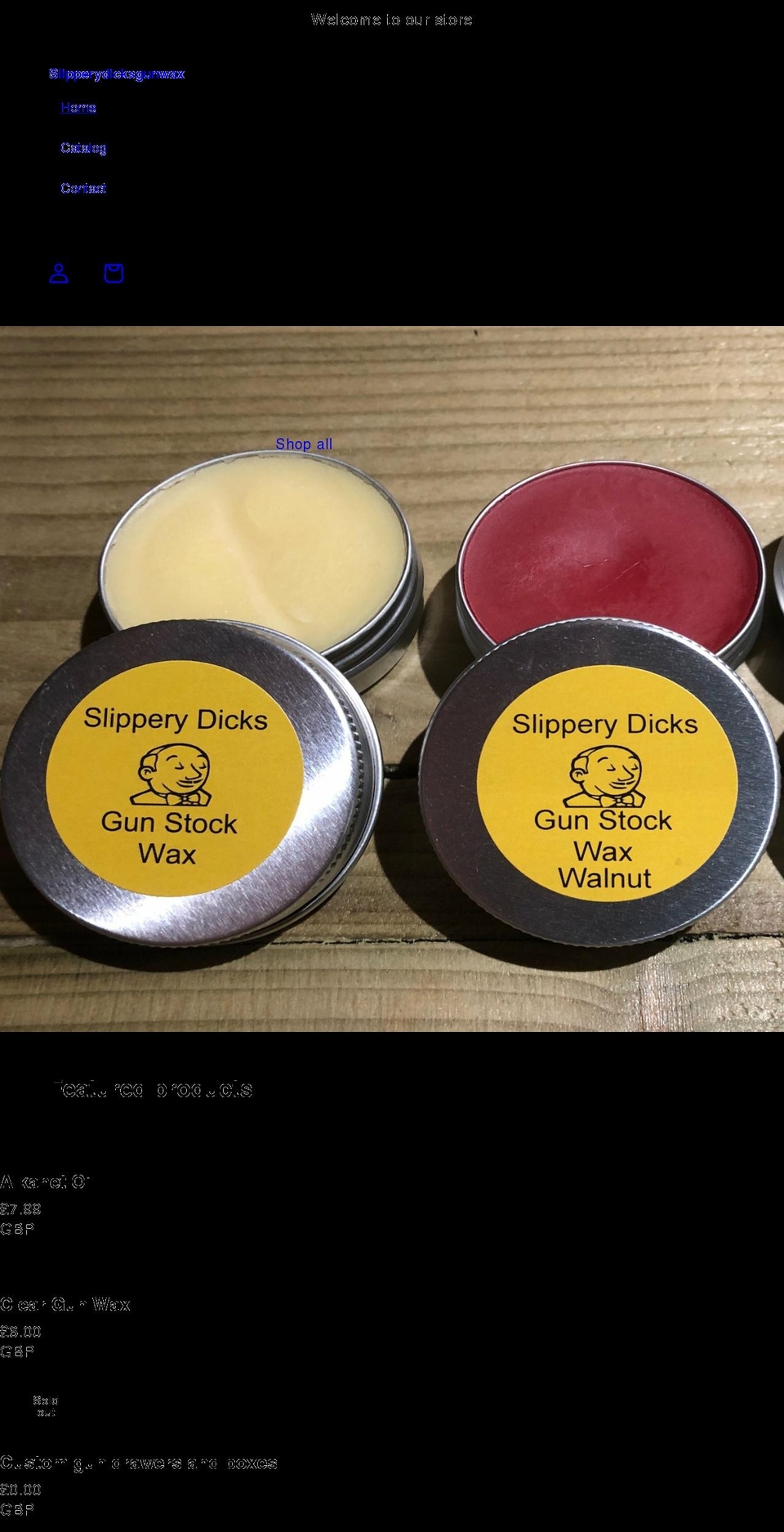slipperydicksgunwax.co.uk shopify website screenshot