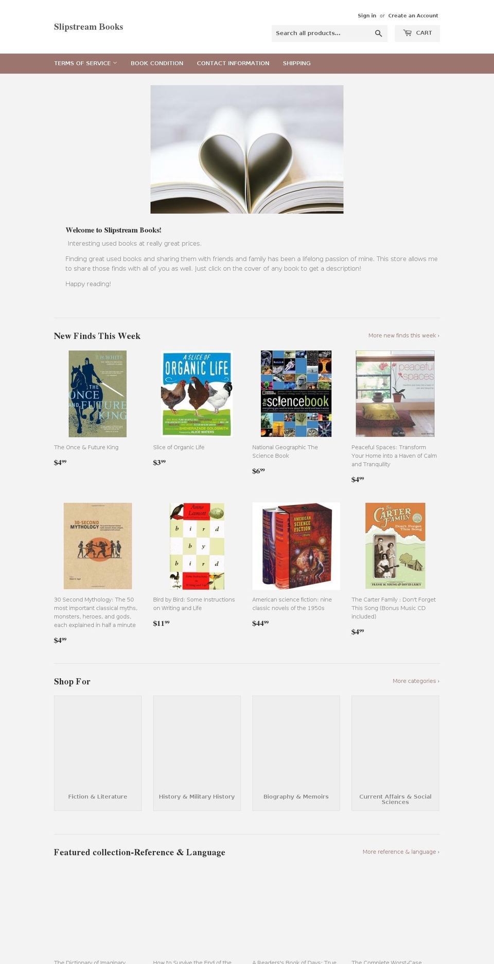 slipstreambooks.com — Shopify storefront screenshot