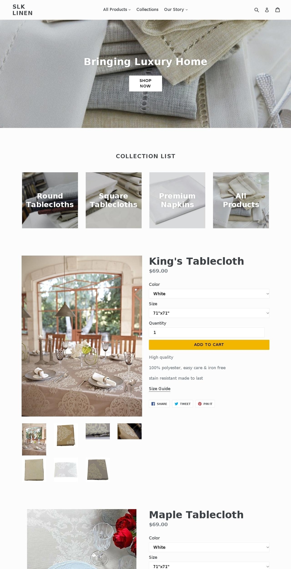 Saffron Shopify theme site example slklinen.com