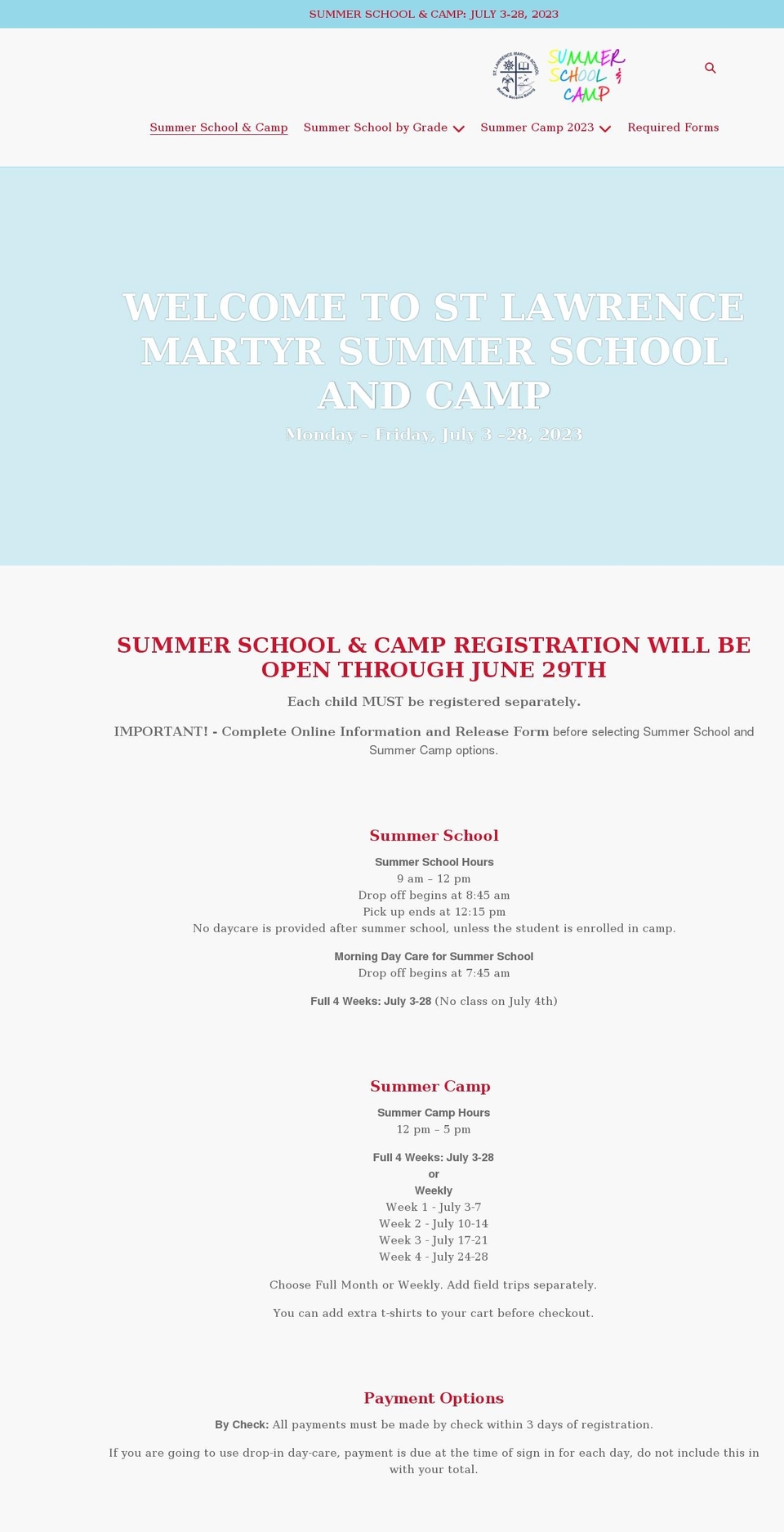 slmsummerschool.org shopify website screenshot