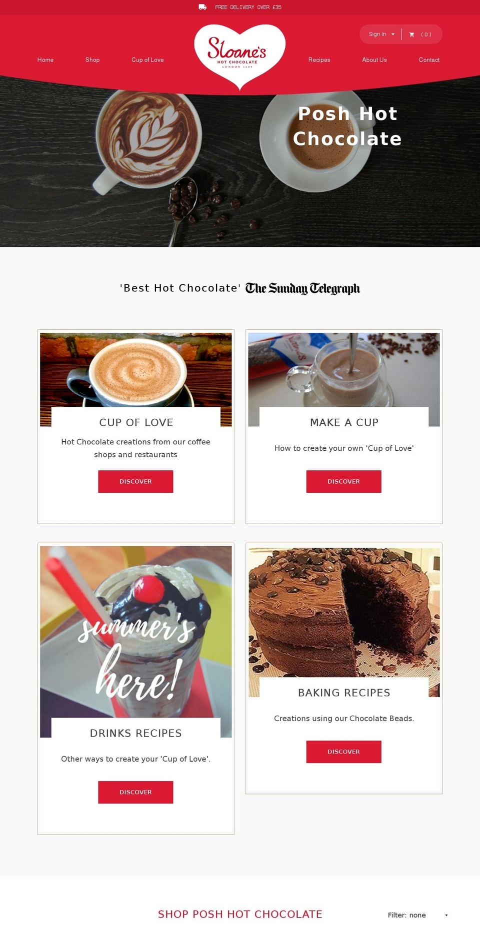 sloaneshotchocolate.com shopify website screenshot