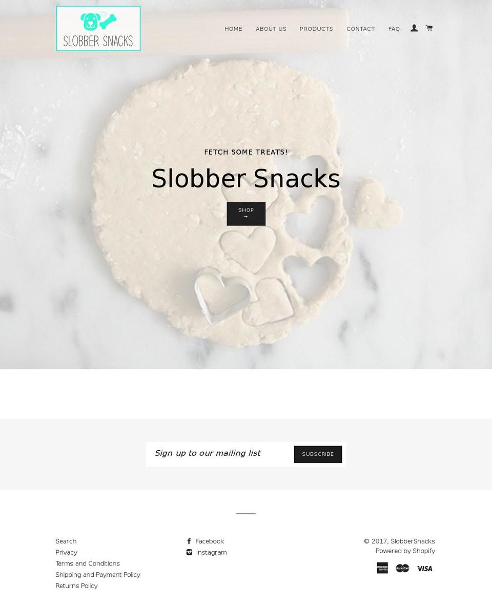slobbersnacks.com shopify website screenshot