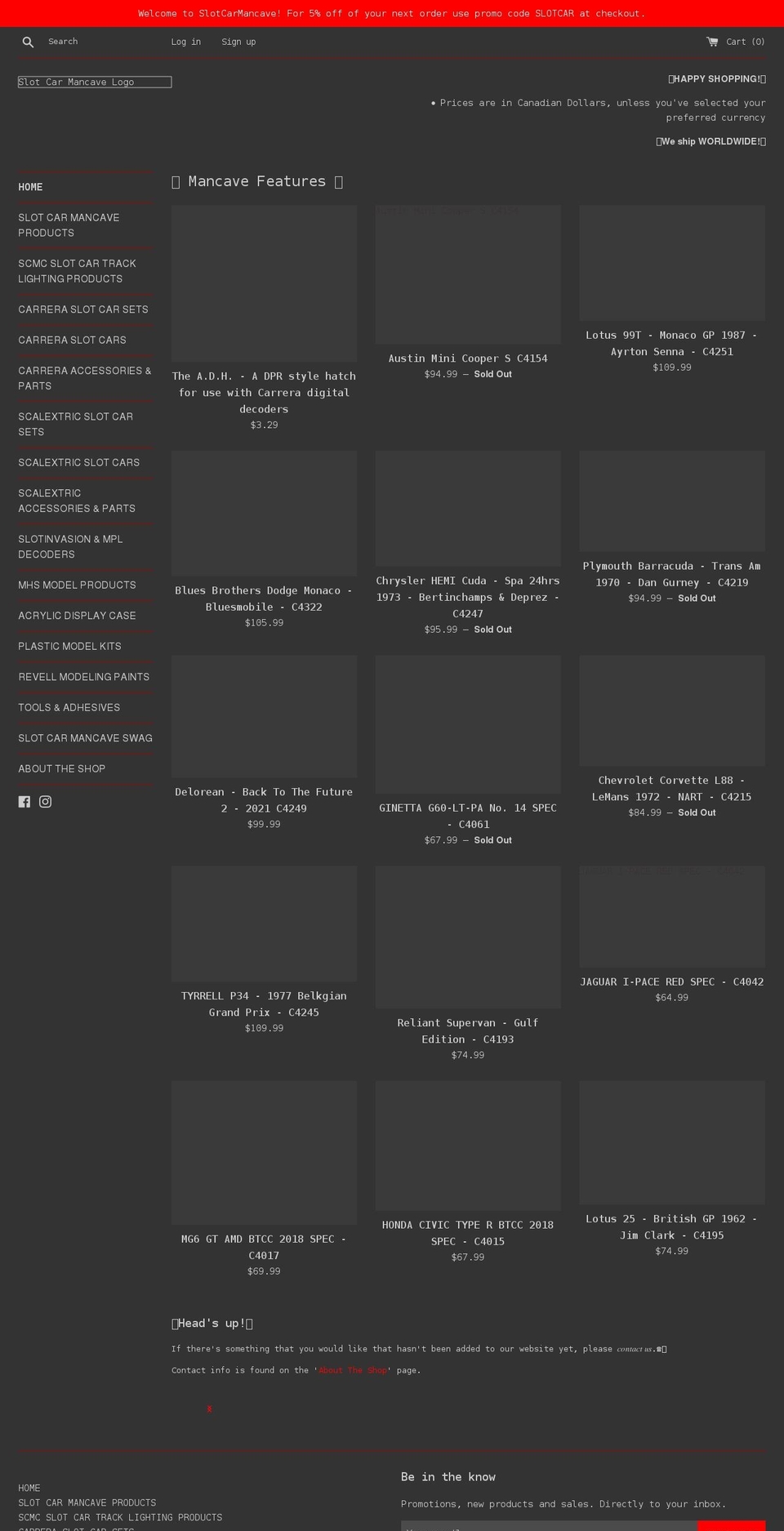 slotcarmancave.com shopify website screenshot