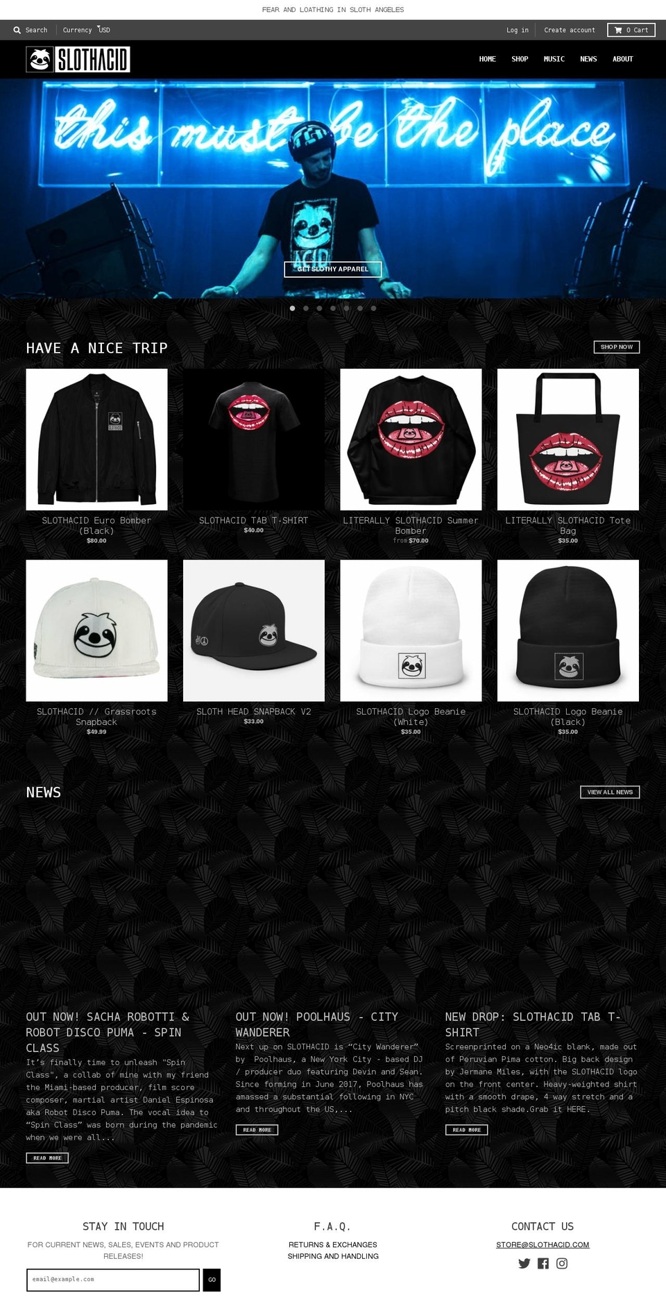 slothacid.com shopify website screenshot