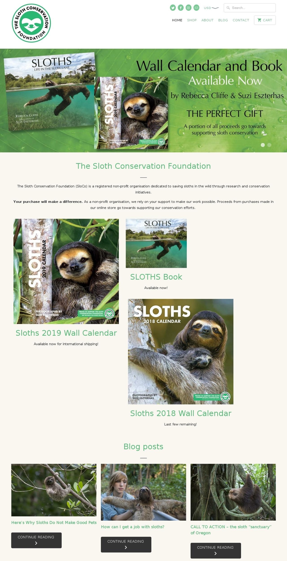 slothconservationshop.com — Shopify storefront screenshot