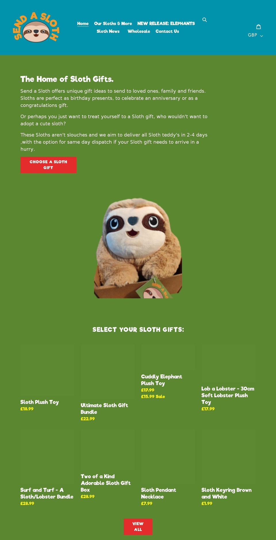 sloths.co.uk shopify website screenshot