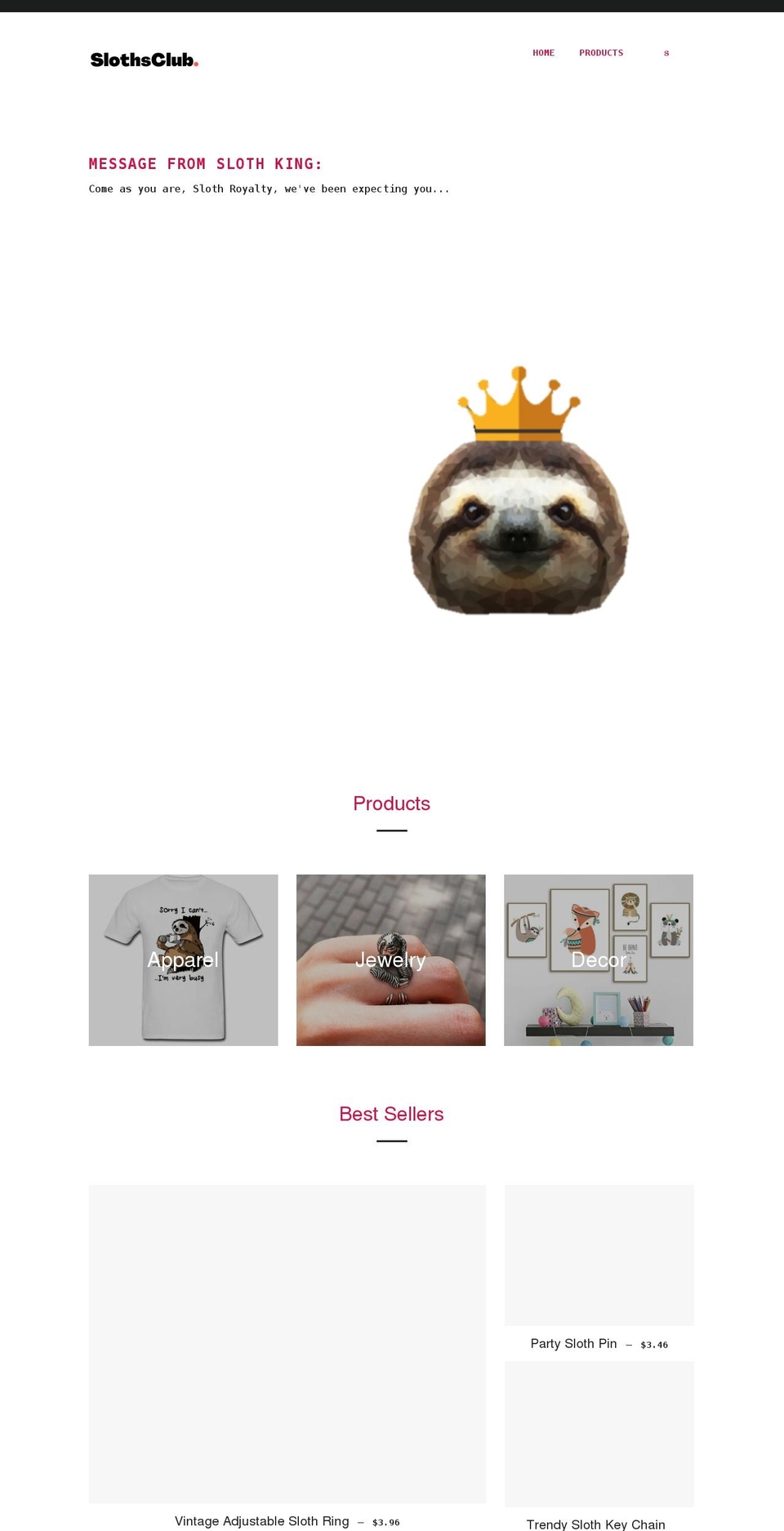 slothsclub.com shopify website screenshot