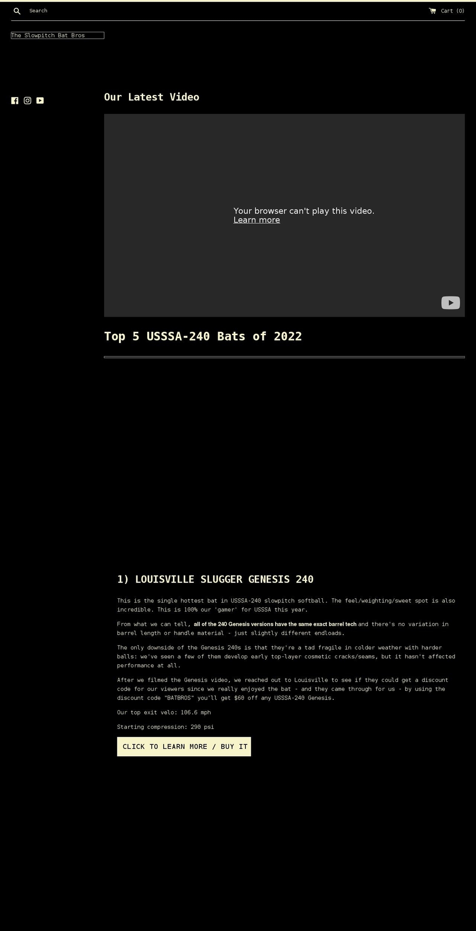 slowpitchbatbros.com shopify website screenshot