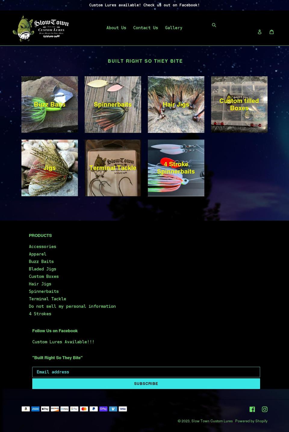 slowtowncustomlure.com shopify website screenshot