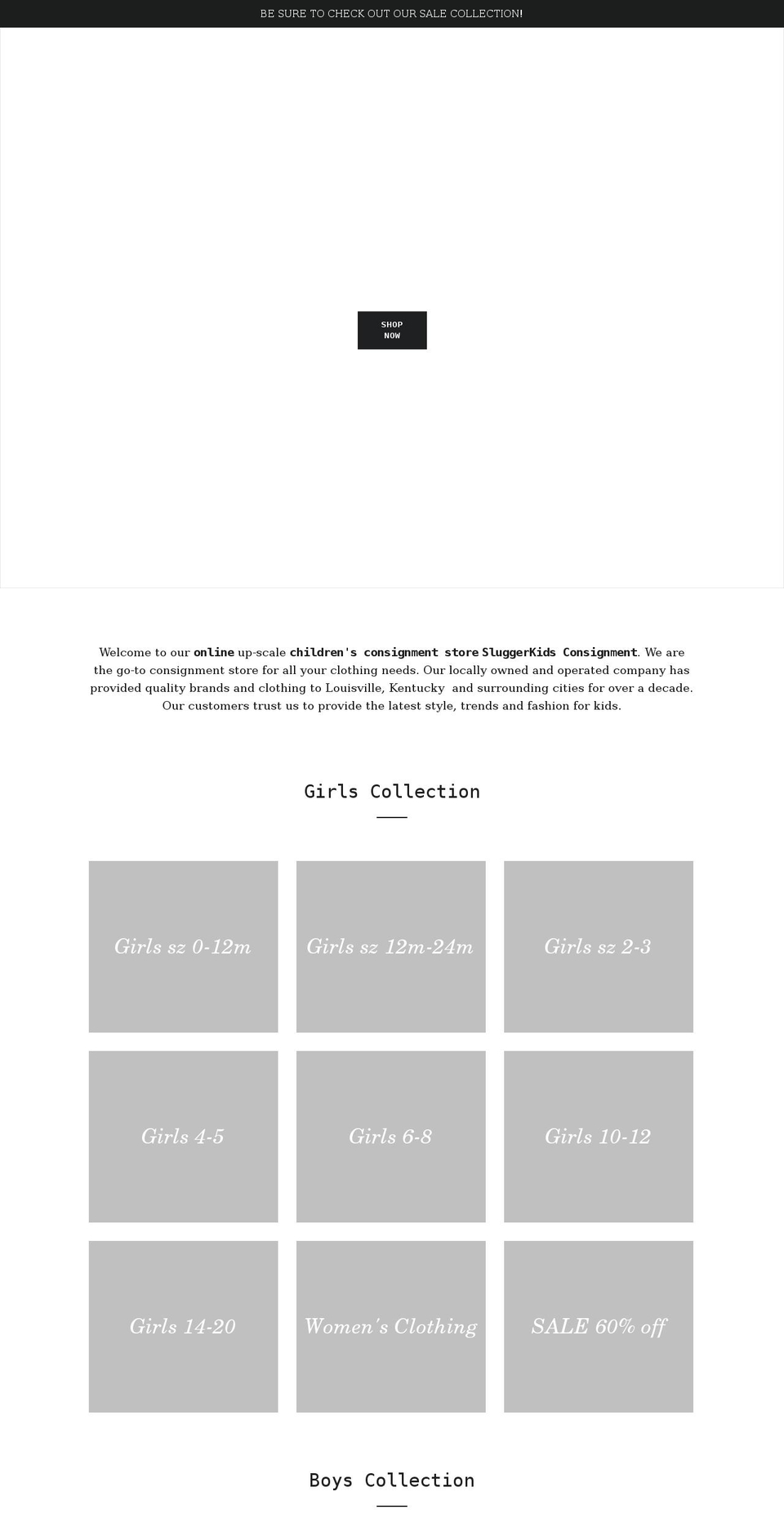 sluggerkids-consignment.myshopify.com shopify website screenshot