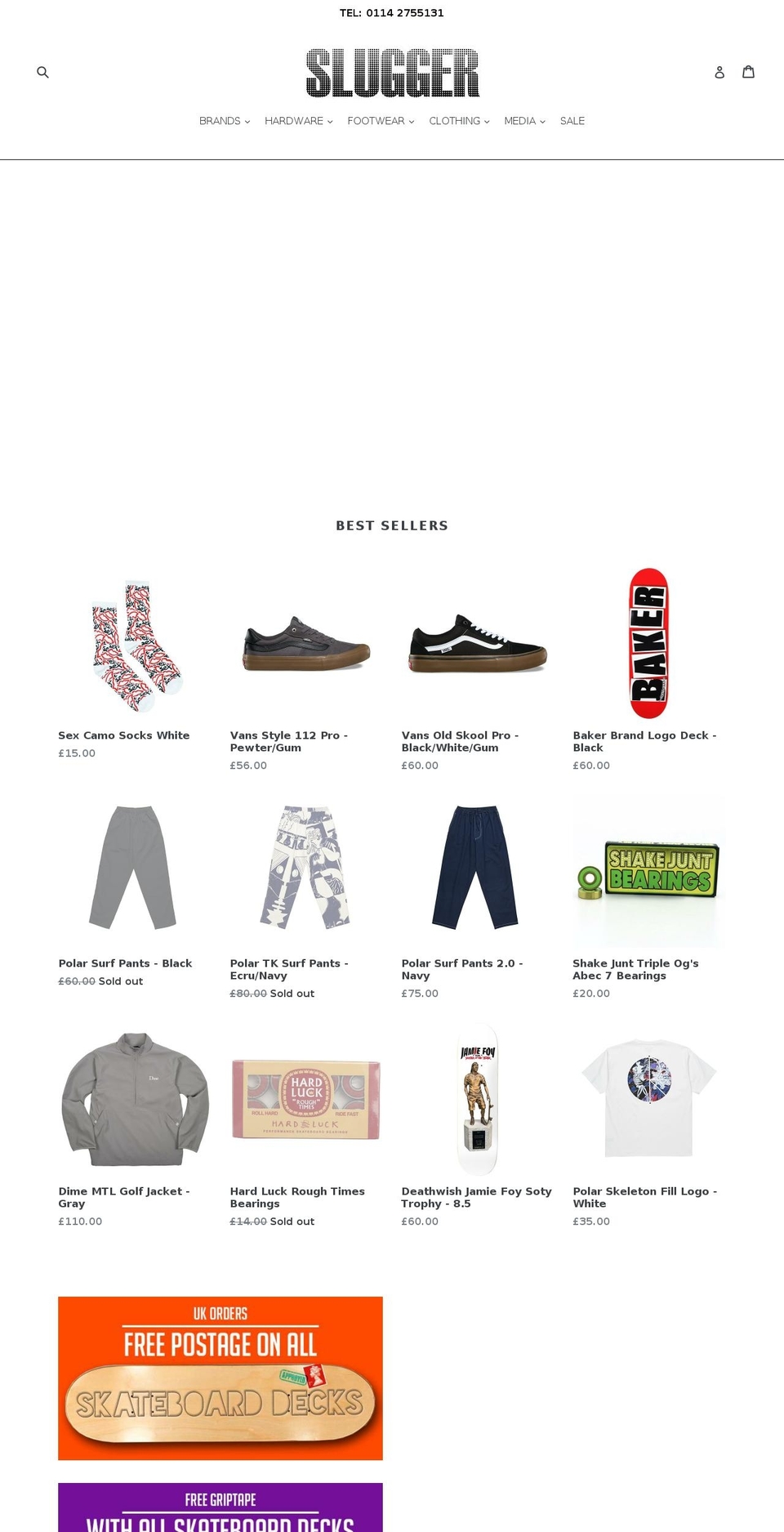 sluggerskatestore.com — Shopify storefront screenshot