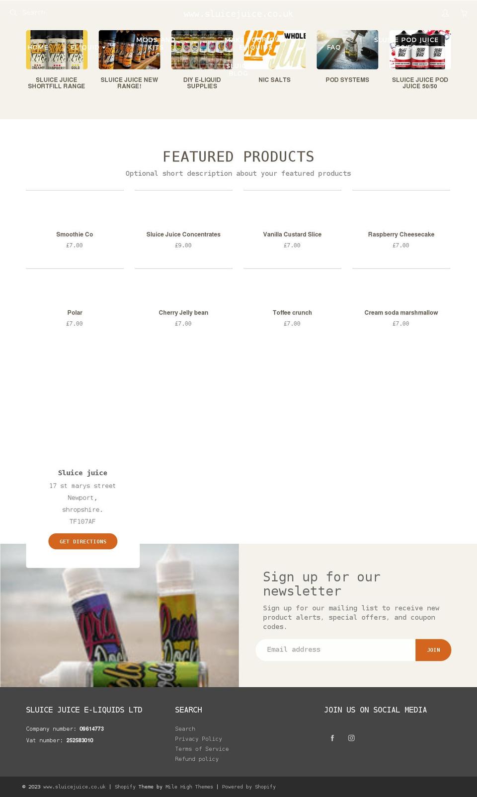 sluicejuice.co.uk shopify website screenshot