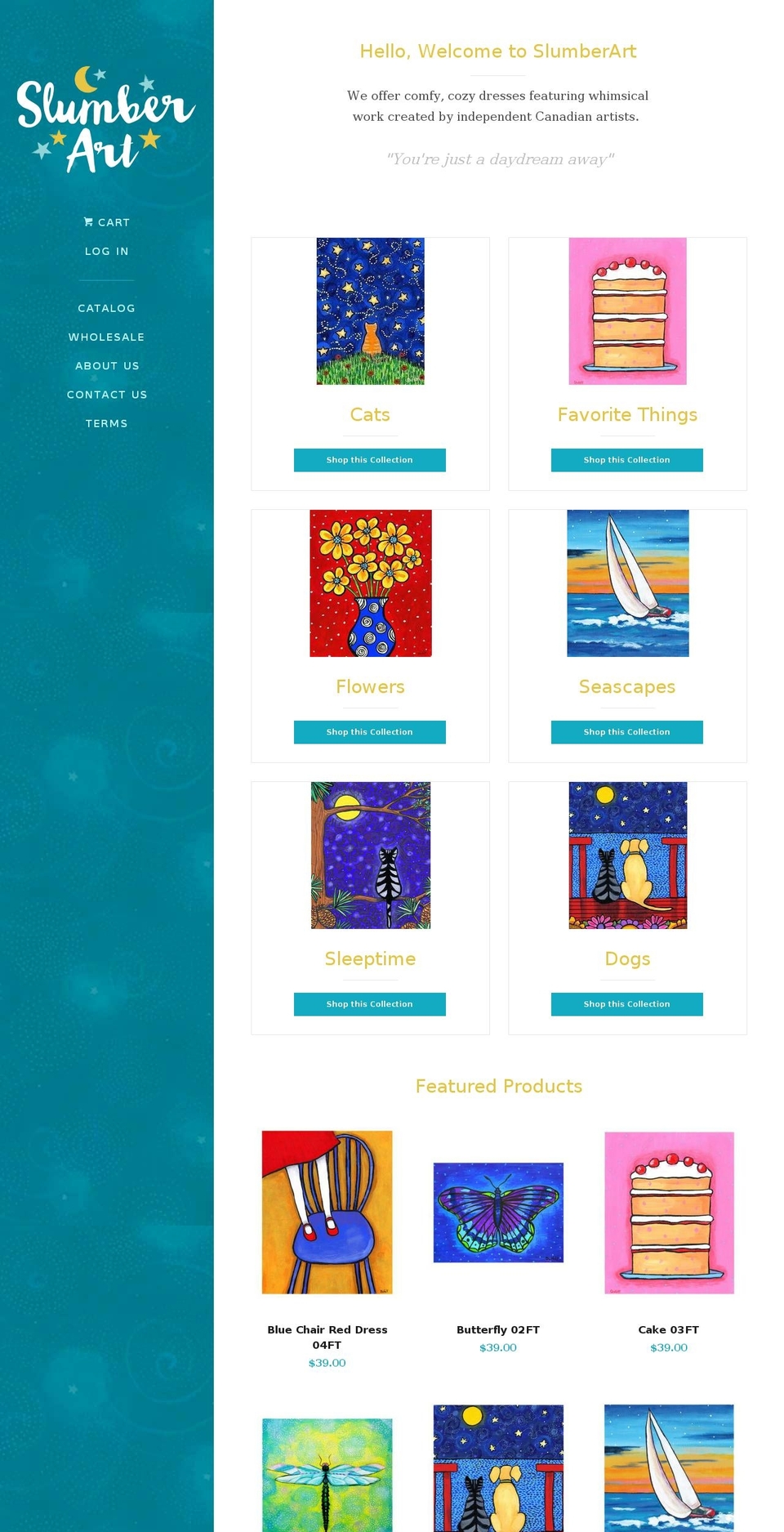 slumberart.com shopify website screenshot