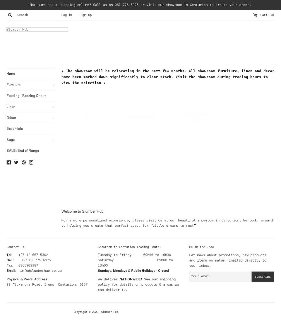 slumberhub.co.za shopify website screenshot