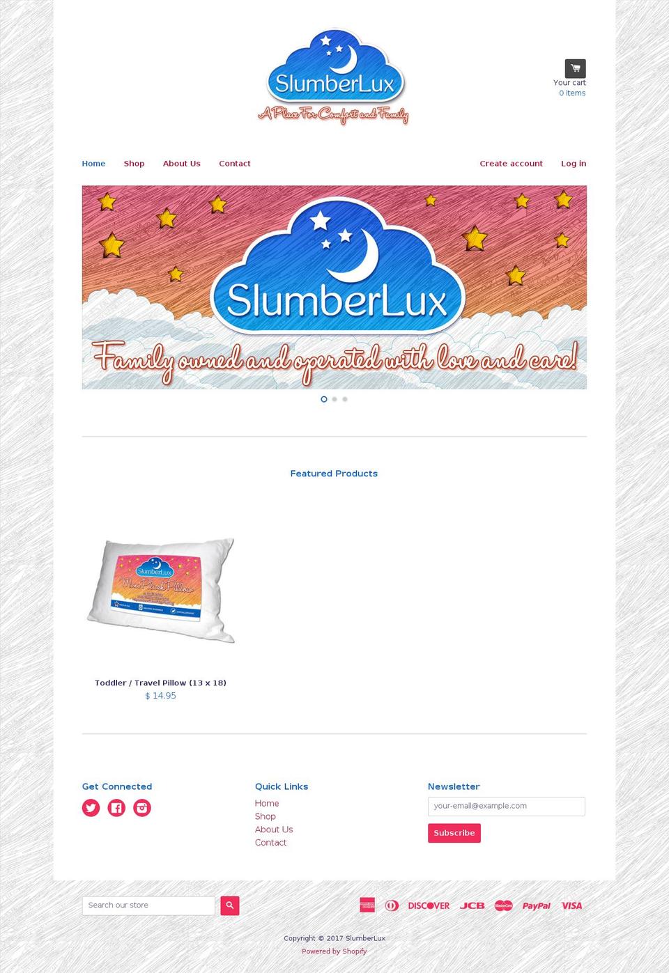 slumberlux.com shopify website screenshot