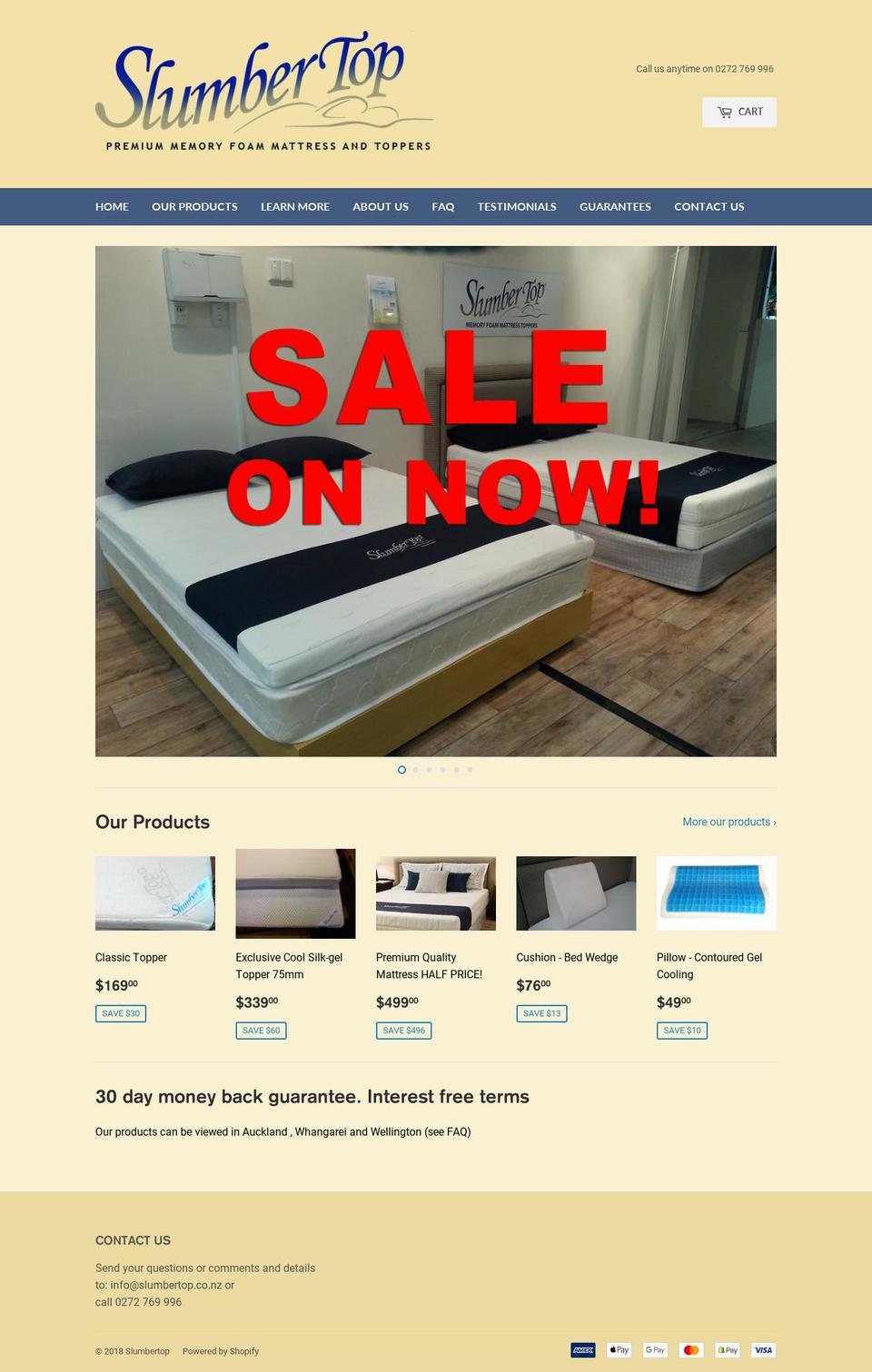 slumbertop.co.nz shopify website screenshot