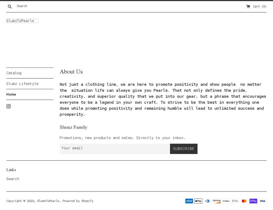 slumztopearls.com — Shopify storefront screenshot