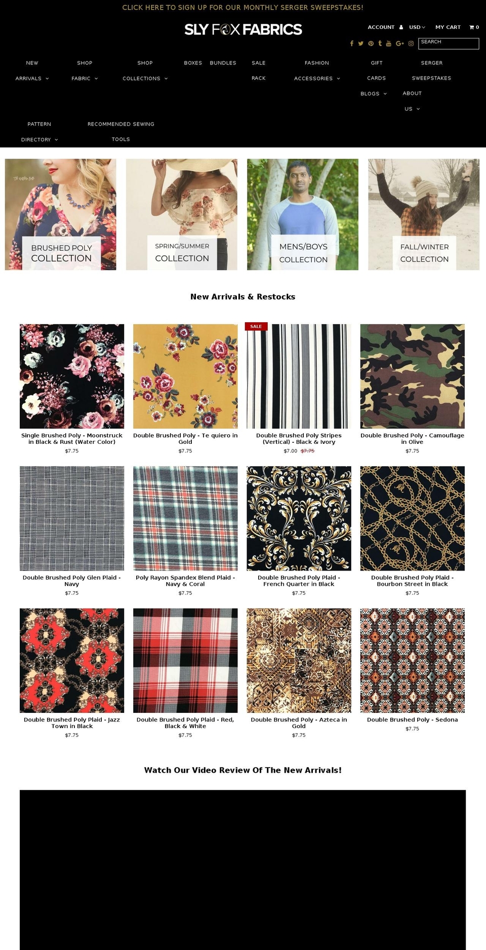 slyfoxfabrics.com shopify website screenshot